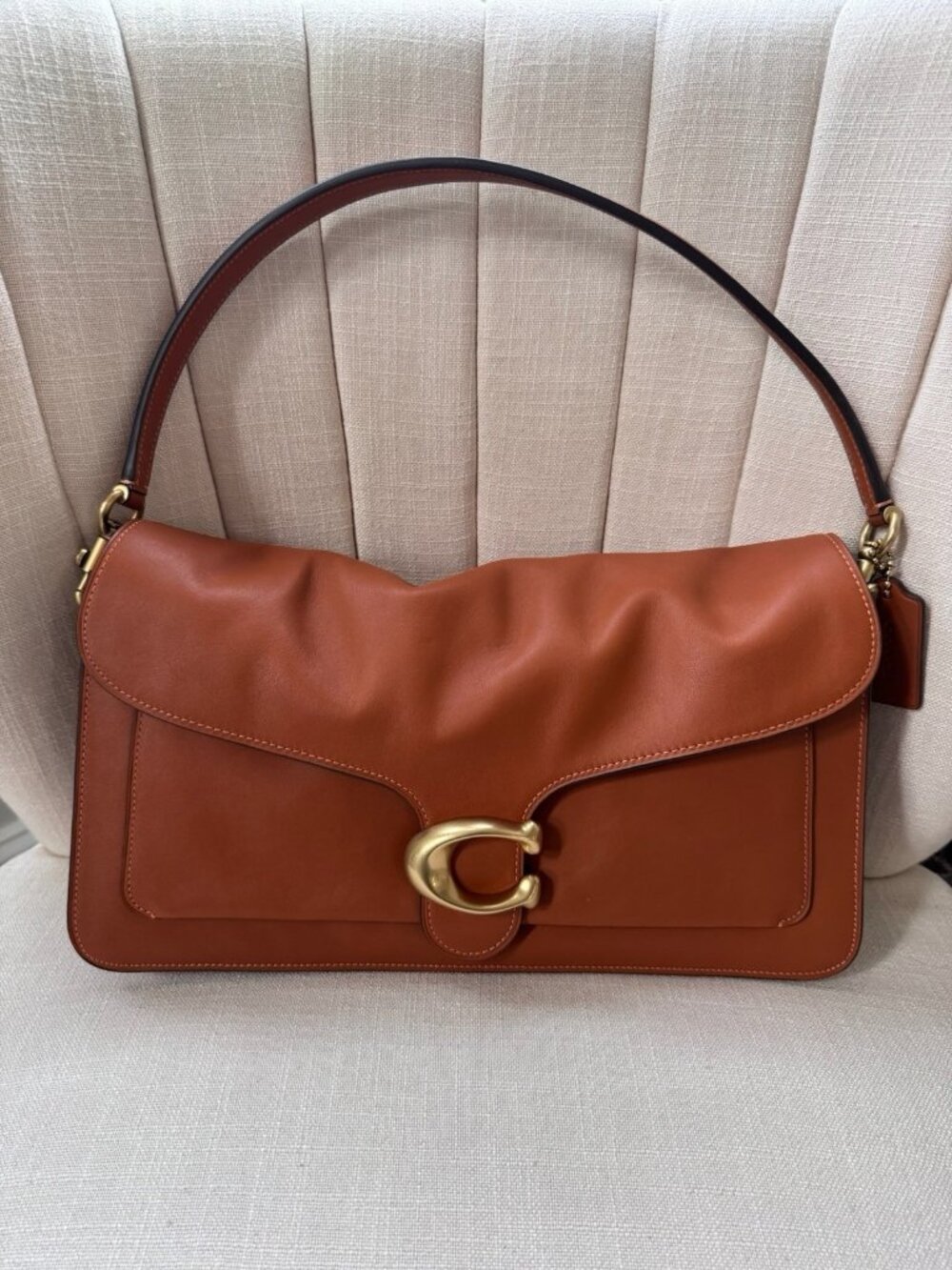 Coach Tabby 36 Brass Amber Brown Tan Leather Shoulder Bag CEM11